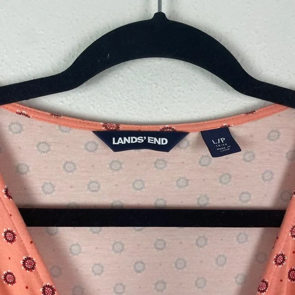 Lands' End Women's Maxi Dress Floral‎ Print Faux Wrap Coral Pink Petite L - Picture 3 of 9